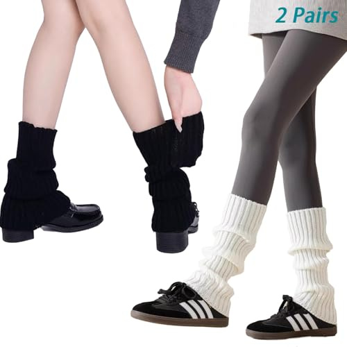 GTYARYUA Jambiere Femme, Guêtres Femme, Leg Warmers, Chaussette Jambiere Femme, Guêtres de Jambe Leg Warmer, Élasticité Jambières Tricotées, Aux Séances Quotidiennes de Ballet et de Yoga (Blanc+Noir)