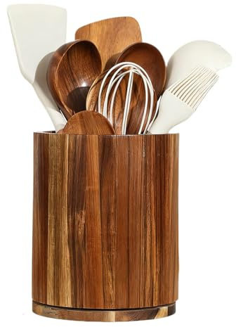 Soportes para utensilios de madera: estantes de almacenamiento giratorios, organizador de encimera, soporte para cubiertos de cocina, soporte para tenedor y cuchara | Estante de madera giratorio de 36