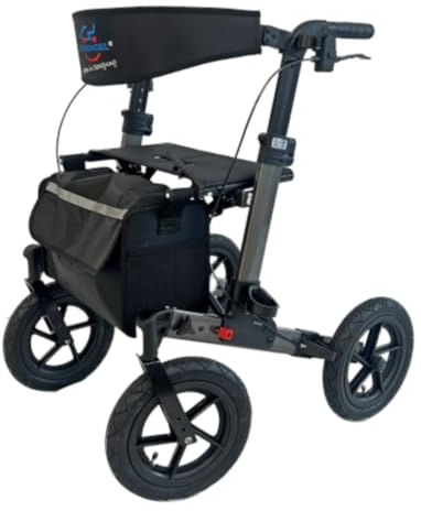 Rollator Outdoor mit Luftreifen Ektos - faltbarer Leichtgewichtrollator mit Sitz & Tasche | höhenverstellbar, bis 15 kg belastbar | Outdoorrollatorfür Senioren, Anthrazit