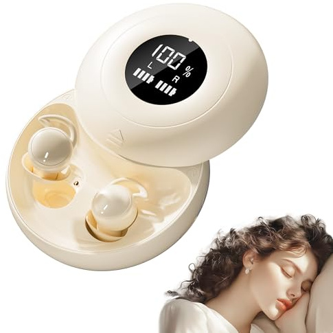 sunvito Sleep Earbuds Bluetooth 5.4, Mini Invisible Silicone Sleep Earbuds for Side Sleepers, Noise Blocking Sleeping Headphones, Hidden Earbuds with LED Display for Small Ears, Sleep & Relax