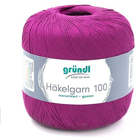 Häkelgarn 100 Gründl 100% Baumwolle, Filetgarn,häkeln, 100g 566 m,NS -2,Stärke 10 (133 purpur)