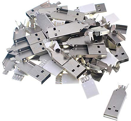 Oiyagai Lot de 40 Connecteurs USB Type A Mâle avec Coque Métallique – Connecteurs à Souder pour Assemblage de Câbles DIY