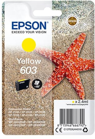 Epson Original 603 Tinte Seestern, Singlepack gelb Standard, WF-2820DWF WF-2830DWF WF-2840DWF WF-2850DWF XP-2100 XP-2150 XP-3100 XP-3150 XP-4100 XP-4150, ReadyPrint Flex-Tintentarife