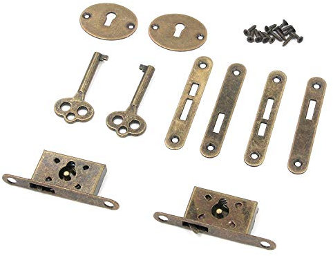 T Tulead Bronzefarbene Mini-Box-Schlösser, komplettes Einsteckschloss, dekorative antike Schlösser, Schmuckschatulle, Ersatzschloss, Schrankschloss, 2 Sets mit Schlüsseln, Schrauben
