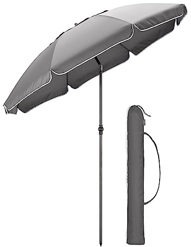 CHRISTOW Portable Beach Parasol Tilting Garden Sunshade Umbrella UV Resistant 2m (Grey)