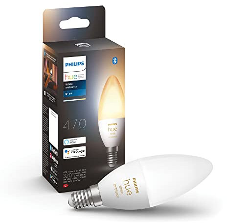 Philips Hue White Ambiance E14 Lampe Einzelpack 470, dimmbar, warm- bis kühlweißes Licht, steuerbar via App, kompatibel mit Amazon Alexa (Echo, Echo Dot), 1er Pack