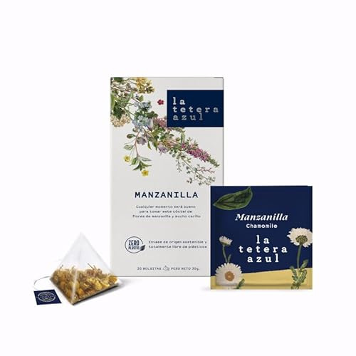 LA TETERA AZUL Manzanilla. Cualquier momento será bueno para tomar este cóctel de flores manzanilla y mucho cariño. 20 Pirámides Envueltas Individualmente.
