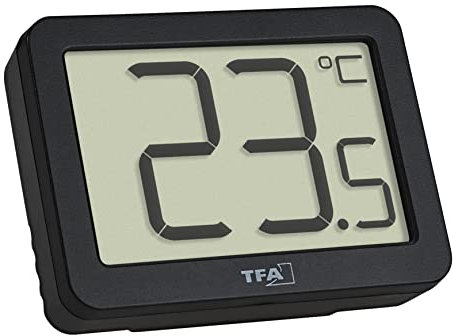TFA Dostmann Thermomètre numérique d'intérieur, 30.1065.01, surveiller la température ambiante, petit thermomètre, idéal pour la voiture, la maison, le bureau, petit, noir
