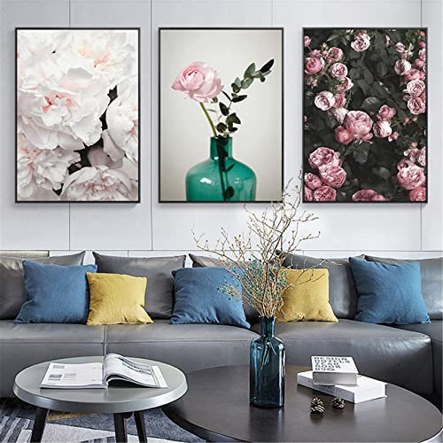 EXQULEG 3er Set Design-Poster,Natur Rosa Frühling Blumen Ohne Bilderrahmen Print Bilder Wandbild Wandkunst Deko für Wohnzimmer Schlafzimmer (GHI,50x70cm)