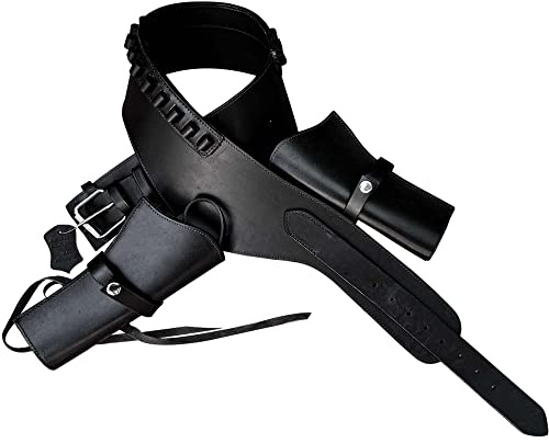 Hulara Full Grain Buff Leather 22 Caliber Western Holster for Heritage Rough Rider and Ruger Wrangler 22 Revolver - Cowboy Gun Belt