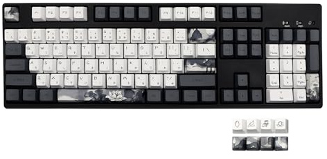 JSJT Ink Lotus Keycaps OEM Profile Japanese Keycaps 140 Keys PBT Dye Sublimation Custom Keycap Suitable for GK61/64/68/84/87/96/98 Cherry MX Switches ANSI/ISO Layout Mechanical Keyboards