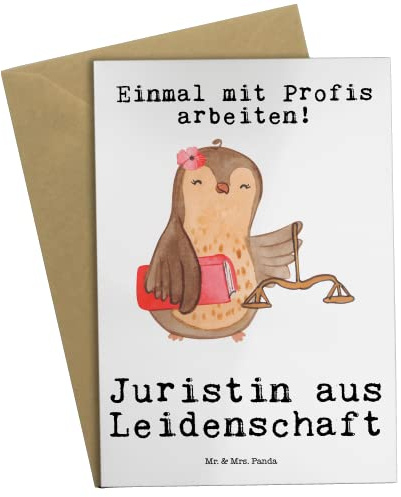 Mr. & Mrs. Panda Glückwunschkarte Juristin Leidenschaft - Geschenk, Jura Studium, Anwältin, genesungskarte, Master Of Laws, weihnachtskarten, dankeskarten, Grußkarte, einladungskarten, Spruch, Lustig
