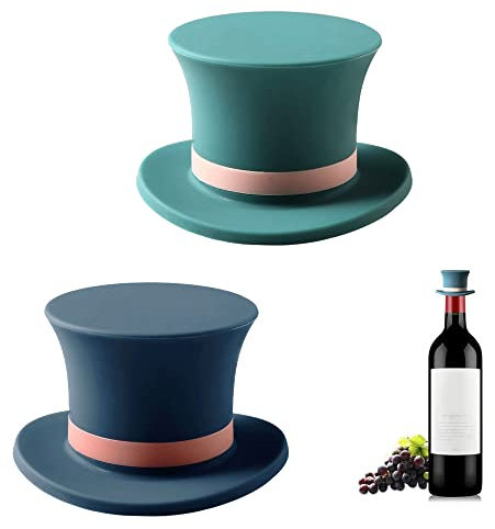 2 Pcs Wine Stoppers Funny Top Hat Bottle Stopper Reusable Silicone Stopper Cap Premium Beverage Bottle Stoppers Suitable for Red Wine, Wine, Sparkling Wine, Glass Bottles, Etc