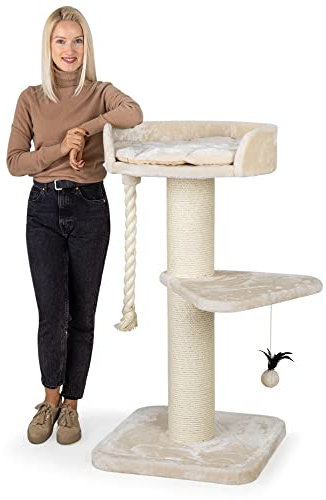 HAPPYPET Premium Kratzbaum Grosse Katzen Stabil 'Felix' - Katzenbaum, Kletterbaum, für Maine Coon, Natursisal, Dicke Stämme mit 18 cm, 120 cm Hoch