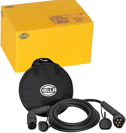 HELLA 8KE 358 255-011 Câble de Charge Type 2 11 KW pour Voitures électriques EV et Plug-in Hybrid 3 phasé 16 A 4 m Noir