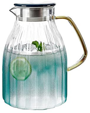 Nff Jarra De Vidrio, Jarra De Agua De Vidrio De 2L con Tapa, Jarra De Vidrio con Rayas Verticales De Color Degradado con Asa, Adecuada For Jugo, Té, Café, Agua (Size : 2L)