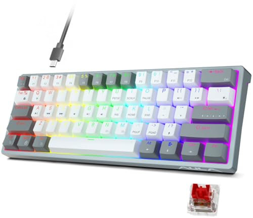 AULA Clavier de jeu mécanique filaire à 60 %, 29 claviers RVB rétroéclairés personnalisables, interrupteur rouge, 60 % mini petit design compact pour PC/Mac/ordinateur portable/Wins (version filaire)