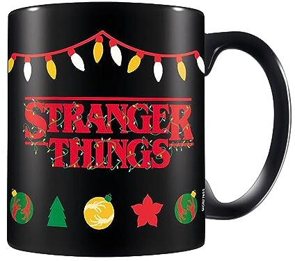 Pyramid International Black Mug (Christmas Fairy Lights Design) 11oz Coffee Mug in Presentation Stranger Things Gift Box - Official Stranger Things Merchandise