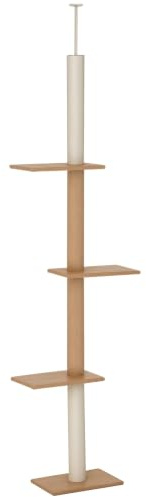 PawHut Árbol para Gatos del Suelo al Techo 43x27x228-260 cm Torre para Gatos con Altura Ajustable 4 Plataformas Espaciosas y Poste de Sisal Marrón