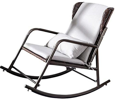 Mecedora, Sillón Tumbona Mecedora para exteriores, dormitorio interior, sala de estar, respaldo y asiento de tejido de ratán, estructura de metal, balancín de porche delantero para adultos de alta re