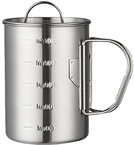 Glamora Tazza da campeggio in acciaio inossidabile, con Maniglia Pieghevole Ultra Leggero Portatile 500ml Acqua Tazza,Per Picnic Escursionismo Campeggio Escursionismo