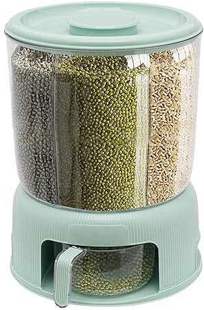 EurHomePlus Müslispender 6 in 1 Transparenter 360 Grad Drehbarer Reisspender mit Deckel Trockenfutterspender Aufbewahrungsbox für Küche Große (Grün)
