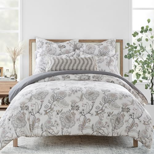 Levtex Home Ophelia Blush Reversible Queen Duvet Cover Set (90x94in) with 2 Pillowcases (26x20in) - Floral Bedding - Blush, Grey - Rayon Queen Size Duvet Cover Set - Soft, Pre-Washed