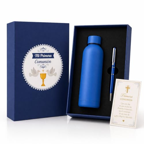 Didart Handmade Regalo Comunión Niño – Botella Acero Inoxidable y Bolígrafo, Detalles Originales, Recuerdos Primera Comunión Niño