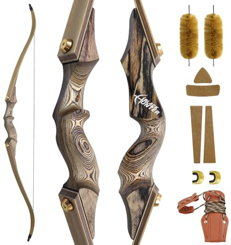 OUBOTER Black Hunter Bogen 60inch Bogenschießen Takedown Recurvebogen 20-60 Lbs Rechte Hand Jagdbogen Mit Stringer Tool Holz Riser Bogen Set Für Erwachsene Schießübungen