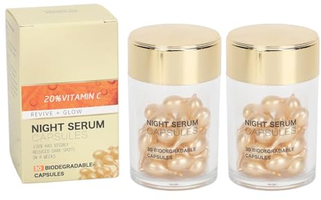 60PCS Suero Facial de Vitamina C, Cápsula Facial Suero Hidratante Reparación Hidratante Barrera de la Piel Reduce las Líneas Finas Blanqueamiento Antioxidante Cápsula de Suero
