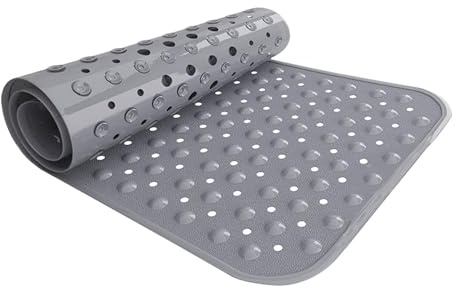 VELVETIO Bathtub Mat Non Slip - 70x38cm Medium Long Shower Mats Non Slip Anti Mould, Anti Slip Bath Mats with Suction Cups and Drain Holes, Machine Washable, Grey