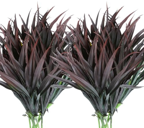 PATIKIL 18 Artificial Fake Plants Grass, 12Pcs Plastic Outdoor Fake Grass Faux Orchid with Stems for Hanging Planter Home Garden Decoration, Black Green