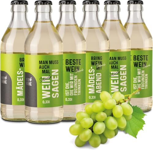 Brauerei Zwönitz – Weinschorle 0,33l im 6er Pack - 6x Weißwein Schorle | Weinschorle in praktischen kleinen Flaschen mit Sprüchen
