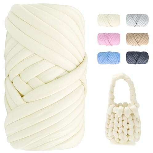 Dicke Wolle zum Handstricken - 500g Länge ca 25m Chunky Yarn Wolle zum Armstricken DIY XXL Dick Garn Flauschige Strickgarn Dickes Garn Handstrickwolle zum Häkeln für Decke, Tasche, Kissen, Milchweiß