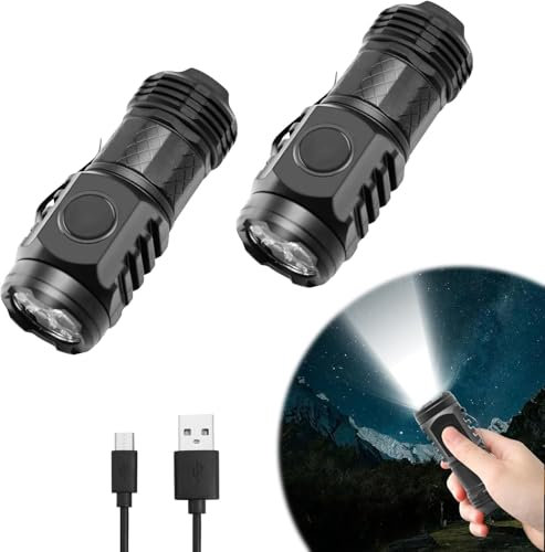 SQUADO Mini Torcia LED ricaricabile, 5000 lumen, 3 modalità (Strobo, Alta intensità, Bassa intensità), Zoom, Resistente all'acqua