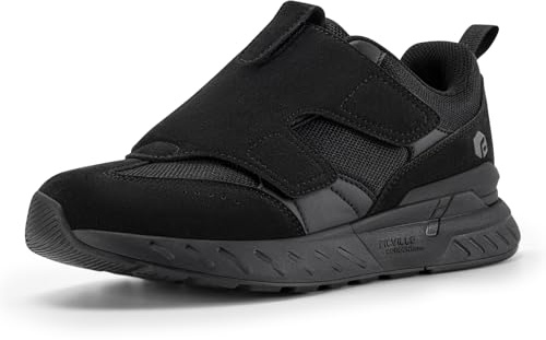 FitVille Womens Extra Wide Fit Trainers Easy Close Slip-on Sneaker Orthopedic Shoes for Flat Feet Plantar Fasciitis Swollen Feet Jet Black