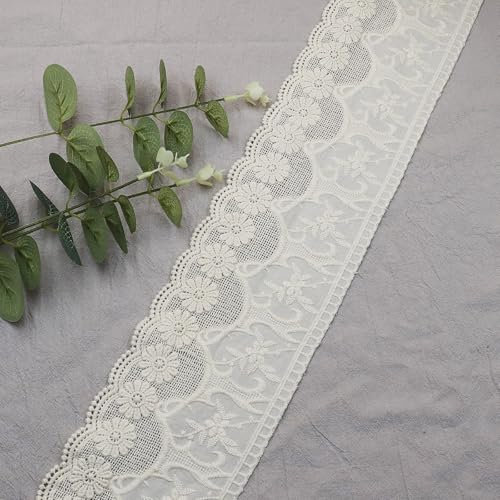 WANYIG Baumwolle Spitzenband Borten und Bänder zum Nähen 10CM Breite Stickerei Spitzenborte Dekoband Zierband Spitze Spitzenbordüre für DIY Basteln Dessous Vorhänge Hochzeit Röcke (Beige, 5 Yards)