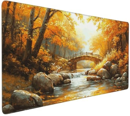 Large Mouse Pad 900x400x4mm Autumn Gaming Mouse Mat Bridge XL Mousepad Anti-Fray Stitched Edges with Non-Slip Rubber Base,Ergonomic Mouse Pad Extended Desk Mat,for Home Office Accessories PC,Laptop