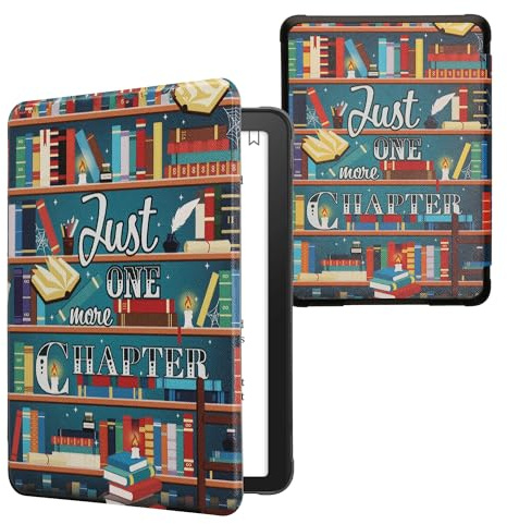 kwmobile Schutzhülle für Amazon Kindle Paperwhite (2024)/Colorsoft Hülle - eReader Flip Case mit Auto Sleep Funktion - Bibliothek Motto mit Mehrfarbig