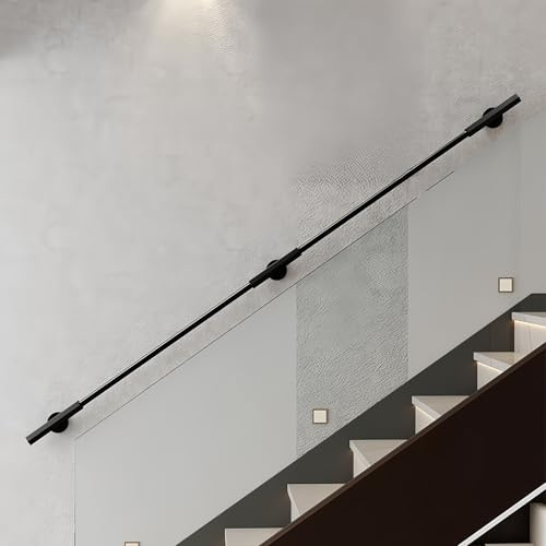 Staircase Banister,Stairs Handrail,Handrail Support Kit Grab Bar,Hand Railing Wrought Iron Pipe For Indoor and Outdoor Wall Mounted, Staircase Rails Banister Support，for Indoor & Outdoor(Black,280cm)