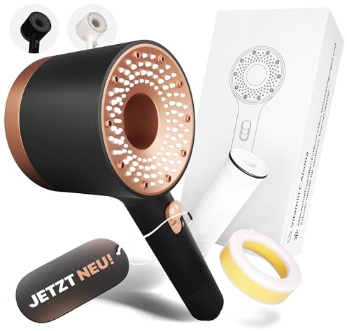 DuschDream® |Luxus & Beauty | Designer Universal Duschkopf mit Filter gegen Kalk & Aroma Duft| Handbrause anti Kalk | Skincare | Duschbrause | Brausekopf 2 Strahlarten | Wassersparend (Schwarz - Rosè)