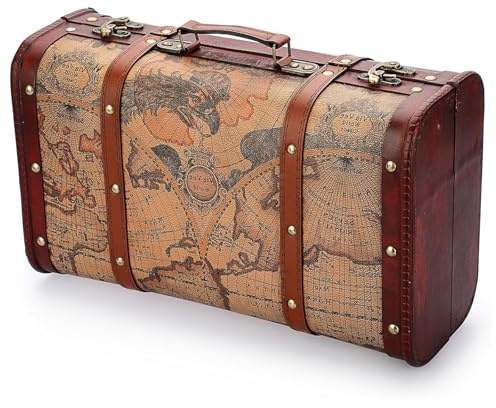 Amasawa Caja vintage de Madera, Maleta Decorativa Vintage, Maleta de Madera Antigua con Cierre de Hebilla, Adecuado para Dinero, Regalos, Viajes, Fotografía, Cumpleaños, Bodas