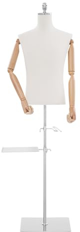 Schneiderpuppe Mann, Schaufensterpuppe Männlich mit Hosenständer und Schuhständer Kleiderpuppe Mannequin für Bekleidungsgeschäfte Schneidereien & Messestände, Höhe: 70-130cm, Silber Basis