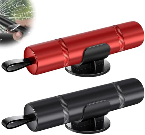 NHQZ 2 pièces Brise vitre, Brise vitre coupe ceinture, Marteau et coupe-couteau de sécurité multi-usages, Outil d'évacuation d'urgence portable pour voiture (Noir + Rouge)