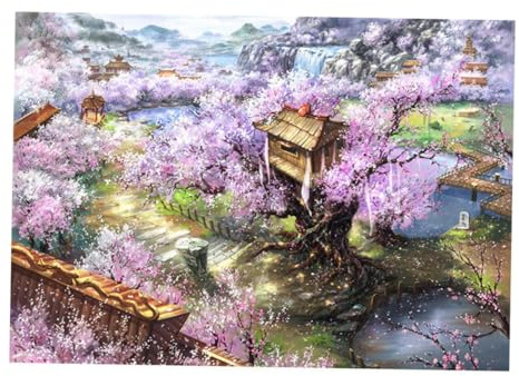 1000 Stück Holzpuzzle mit Kirschblütenmuster für Erwachsene | 1, Kreative Gestaltung mit Orientalischem Motiv, Passend für Freizeit und Dekoration Zufällige Farbe