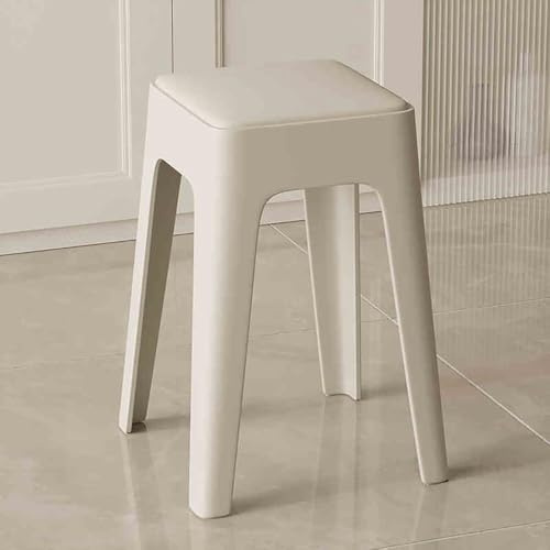 Paquete de 2 taburetes apilables de plástico coloridos de 18 pulgadas, sillas apilables versátiles para aula, hogar, oficina y asientos flexibles al aire libre, diseño cuadrado decorativo (blanco)