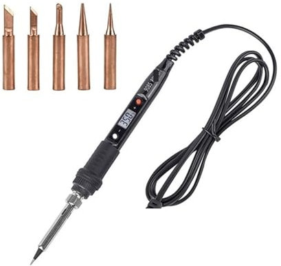 Station de soudure, Température d'affichage numérique LCD réglable, pistolet à souder avec température réglable et conception thermostatique en céramique à chauffage rapide(908S-B-5PCSGD)