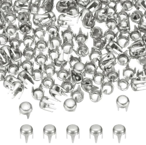 PATIKIL 180 Stück Runde Dom Niete, Nieten Set, Metall 4 Krallen Runde Stud Punk Niete, Nietenkopf für DIY, Lederband, Schuhe Deko, Reparatur, Kleidung, Gürtel, Silberfarben（3mm