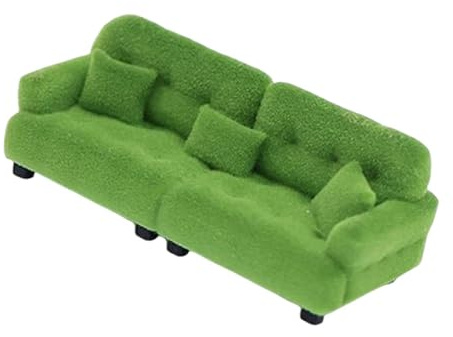 JISADER Miniatur-Puppenhaus-Sofa, beflockte Möbel, Fotografie-Requisiten, Lebensszene, künstliches Ornament, Moderne Klassische Puppenhaus-Couch, 1 20 Grün