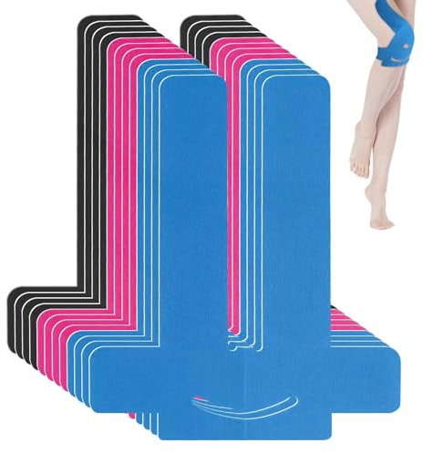 Tryslyn 12 pezzi Tape Sportivo, Kinesio Taping, Nastro Kinesiologico Ginocchio Pretagliato, Kinesiotape, Precut Ginocchia Cerotto, per Il Gambe Articolazioni Supporto Muscolare, Nero, Blu e Rosa